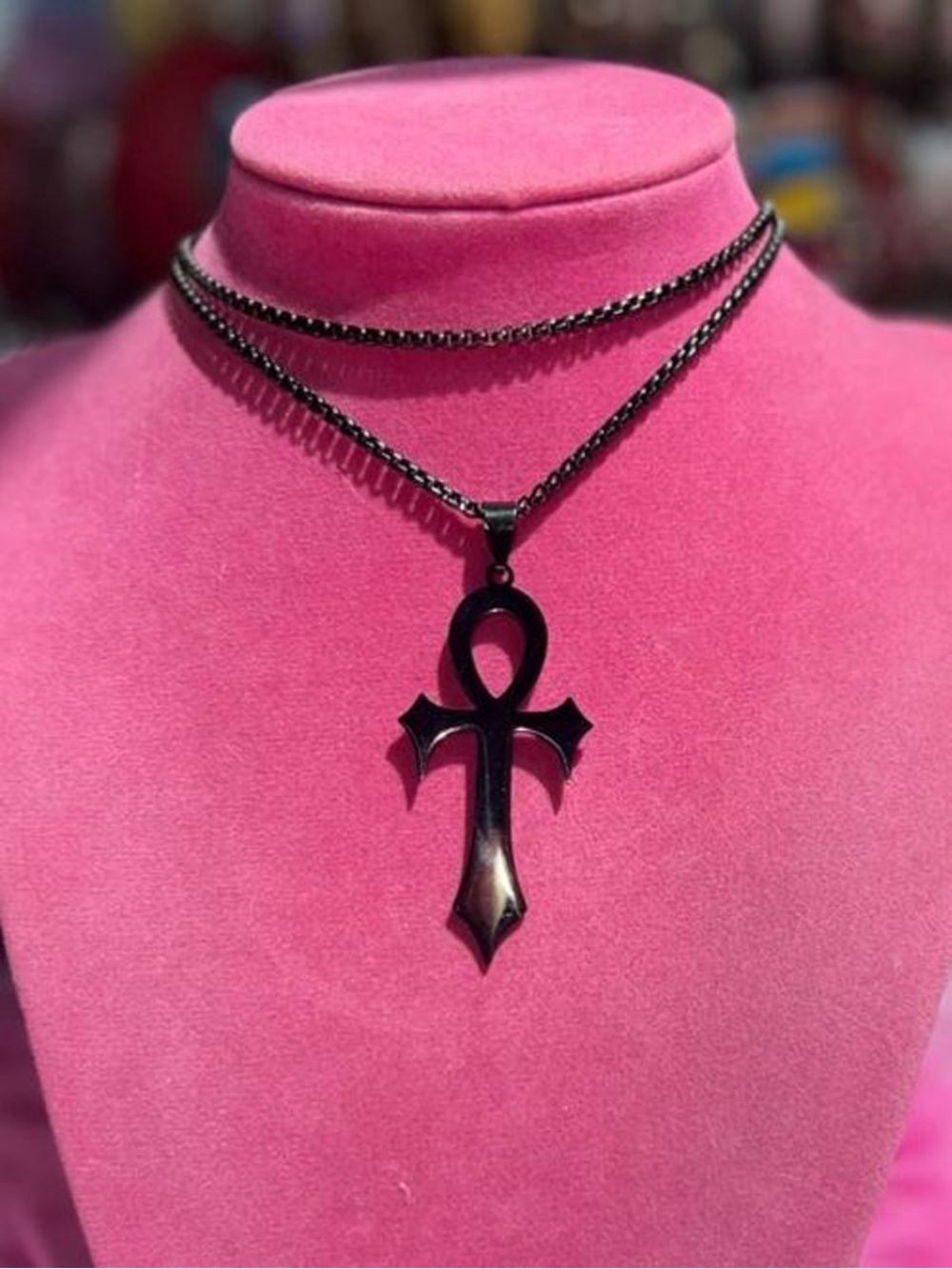 Black Ankh Cross Pendant Necklace